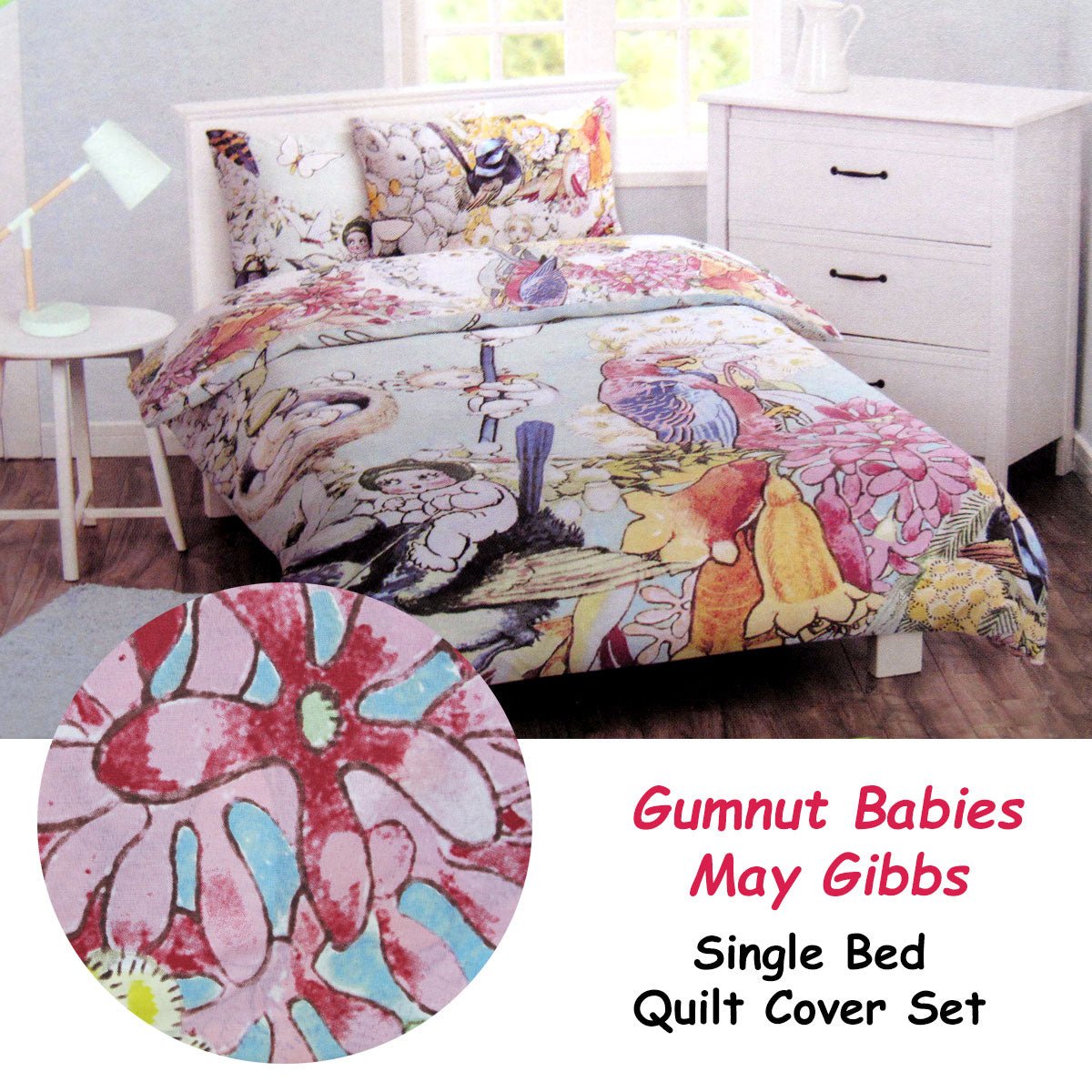 Caprice May Gibbs Gumnut Babies Licensed Quilt Cover Set Single - NuSea