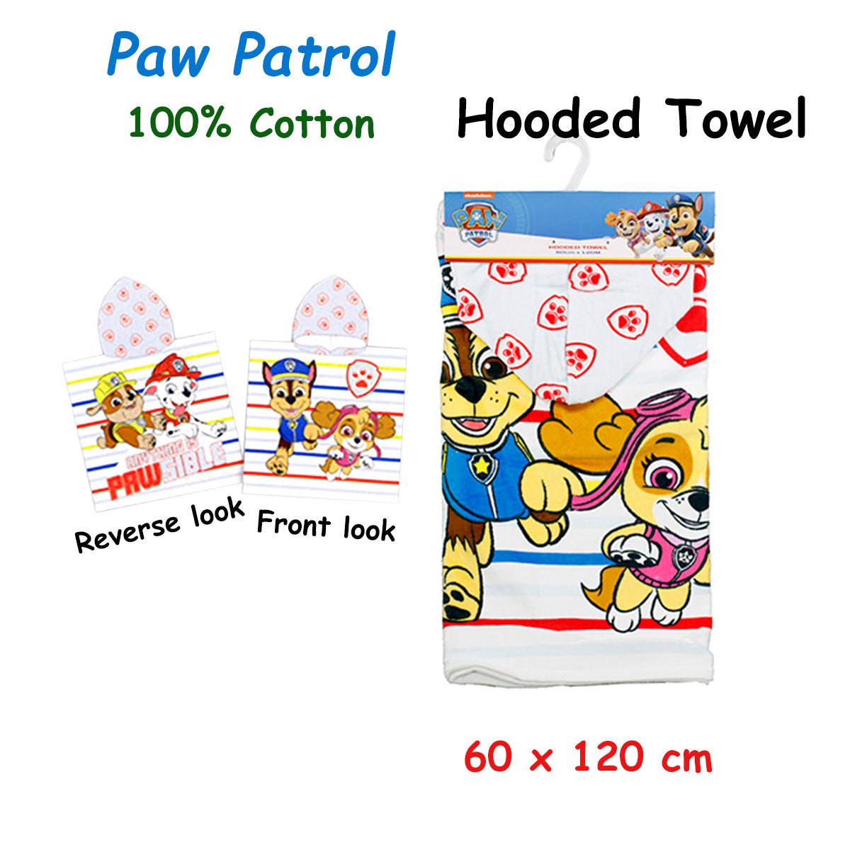 Caprice Paw Patrol Cotton Hooded Licensed Towel 60 x 120 cm - NuSea
