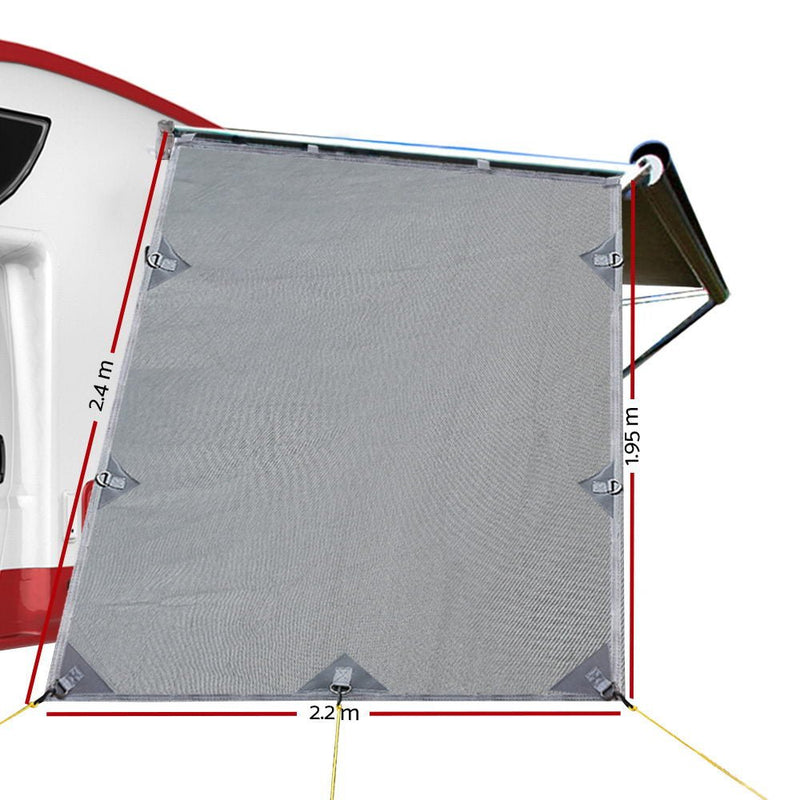 Caravan Privacy Screen Roll Out Awning 1.95 x 2.2M Sun Shade End Wall Side Grey - NuSea