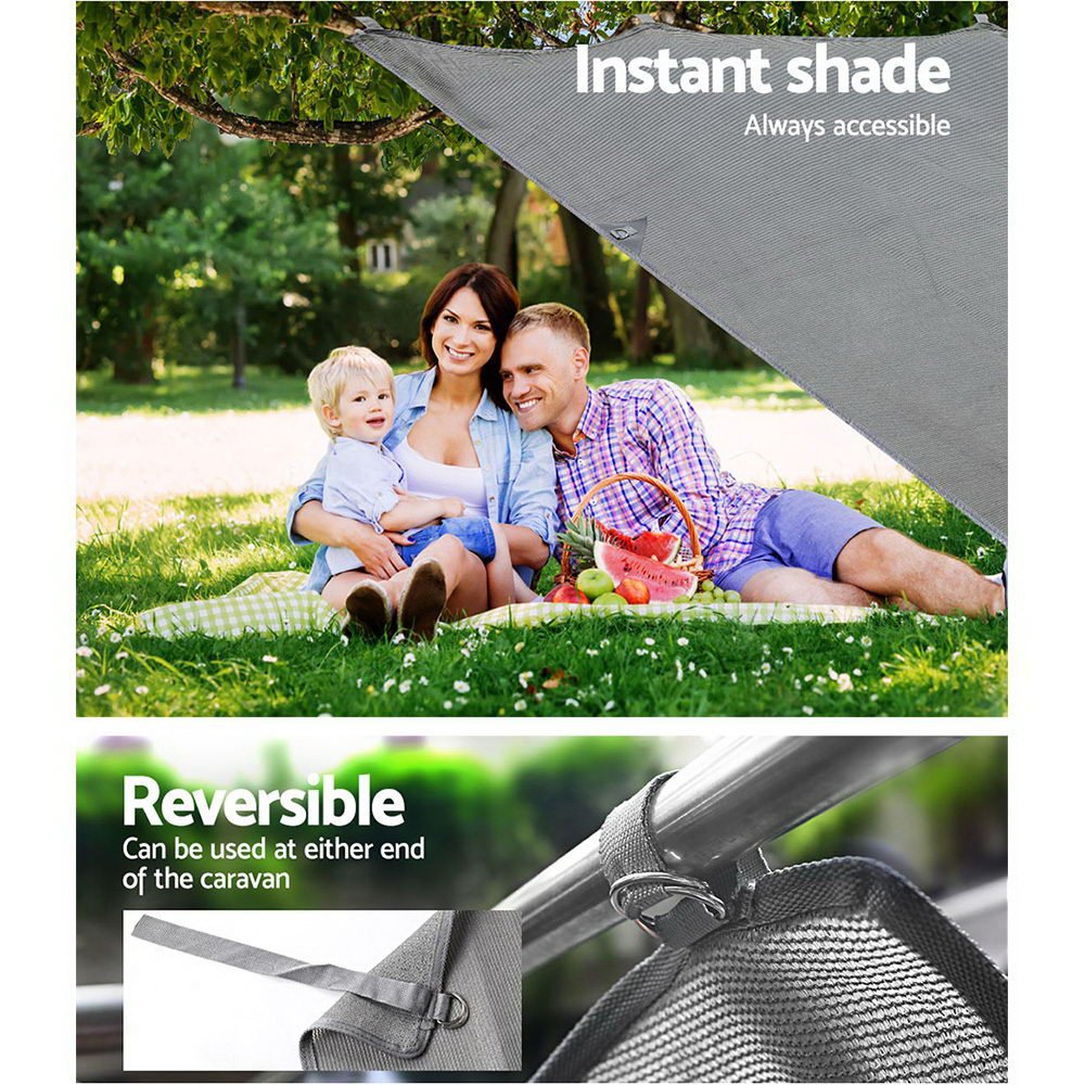 Caravan Privacy Screen Roll Out Awning 1.95 x 2.2M Sun Shade End Wall Side Grey - NuSea