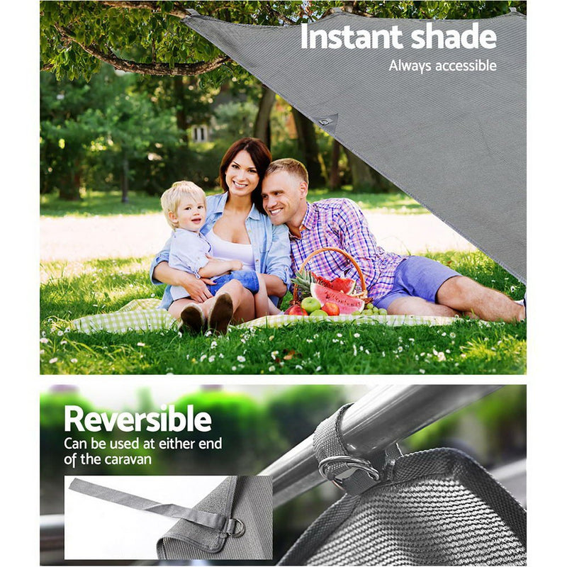 Caravan Privacy Screen Roll Out Awning 1.95 x 2.2M Sun Shade End Wall Side Grey - NuSea