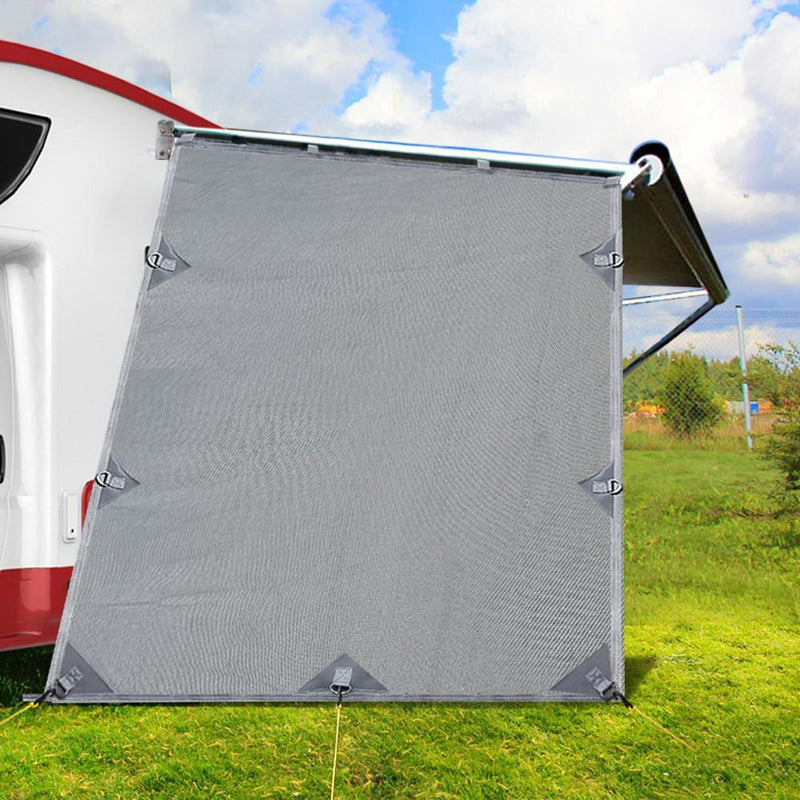 Caravan Privacy Screen Roll Out Awning 1.95 x 2.2M Sun Shade End Wall Side Grey - NuSea
