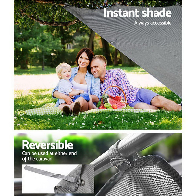 Caravan Privacy Screen Roll Out Awning 2.1x1.8M Sun Shade Pop Top End Wall Grey - NuSea
