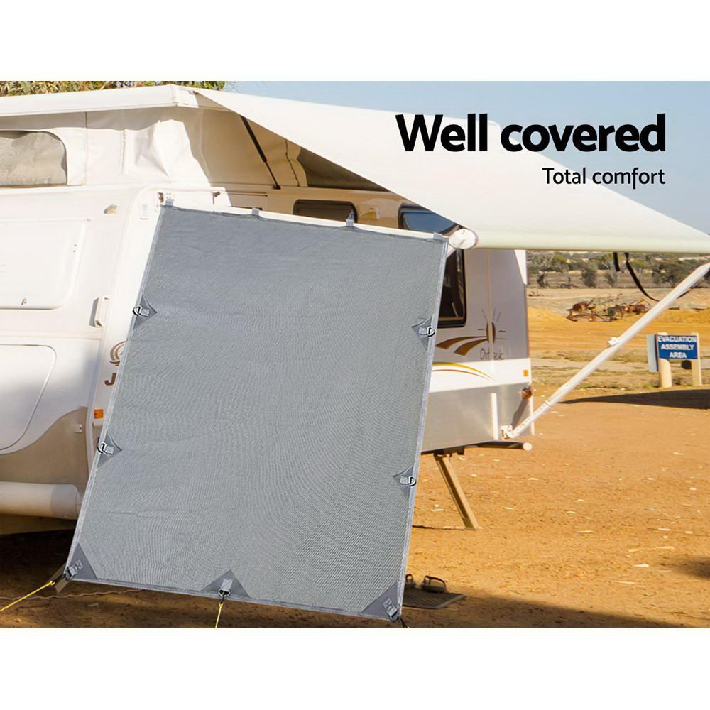 Caravan Privacy Screen Roll Out Awning 2.1x1.8M Sun Shade Pop Top End Wall Grey - NuSea