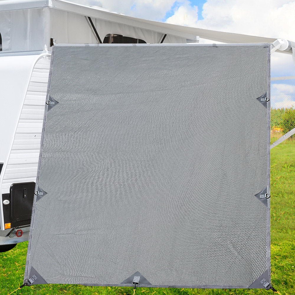Caravan Privacy Screen Roll Out Awning 2.1x1.8M Sun Shade Pop Top End Wall Grey - NuSea