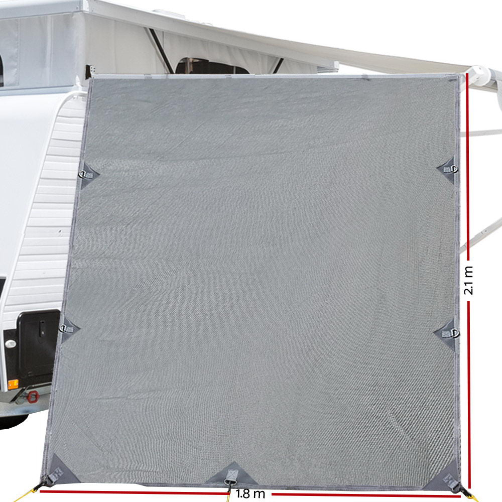 Caravan Privacy Screen Roll Out Awning 2.1x1.8M Sun Shade Pop Top End Wall Grey - NuSea