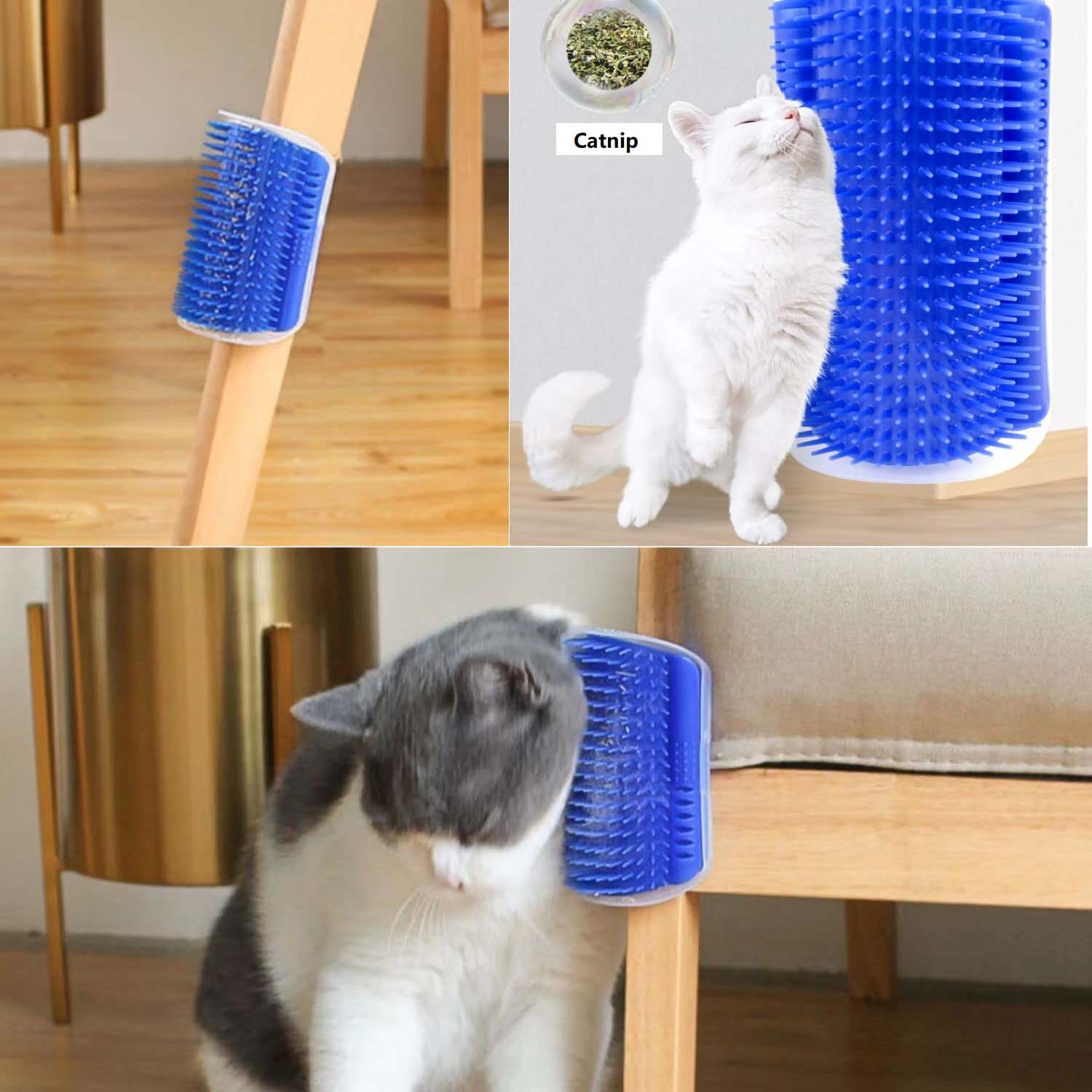 Cat Self Groomer Catnip Dog Cat Toy Corner Groomer Wall Corner Scratcher Comb Grooming Massage Brush Blue - NuSea