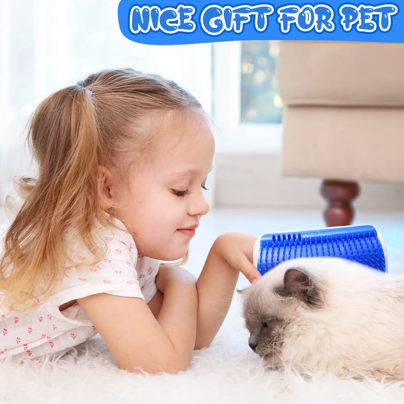 Cat Self Groomer Catnip Dog Cat Toy Corner Groomer Wall Corner Scratcher Comb Grooming Massage Brush Blue - NuSea