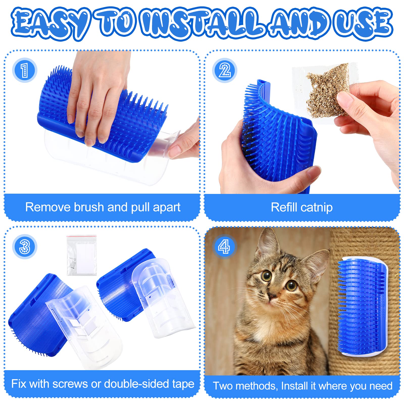 Cat Self Groomer Catnip Dog Cat Toy Corner Groomer Wall Corner Scratcher Comb Grooming Massage Brush Blue - NuSea