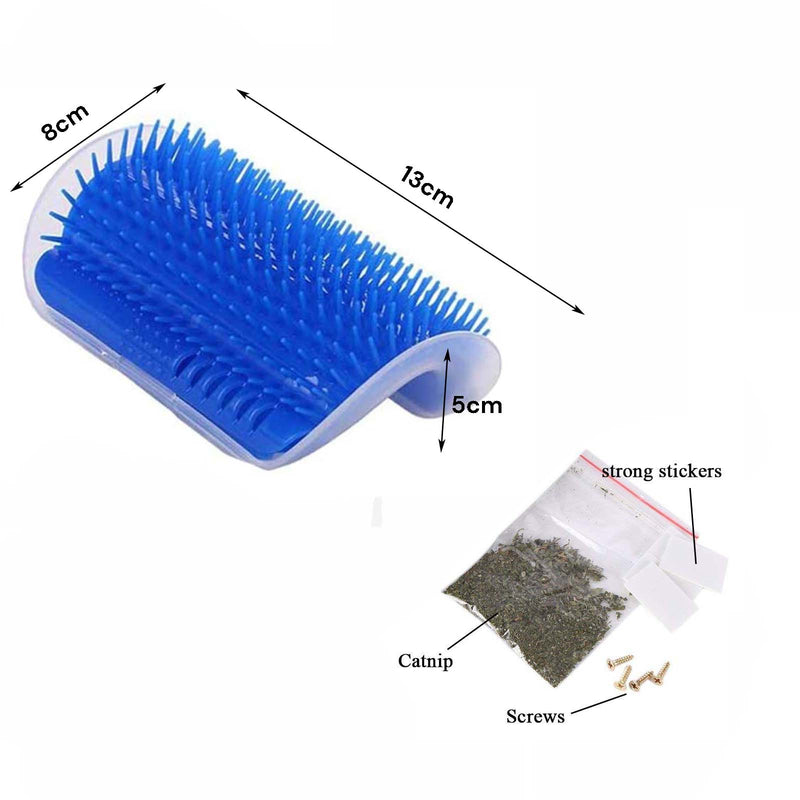 Cat Self Groomer Catnip Dog Cat Toy Corner Groomer Wall Corner Scratcher Comb Grooming Massage Brush Blue - NuSea