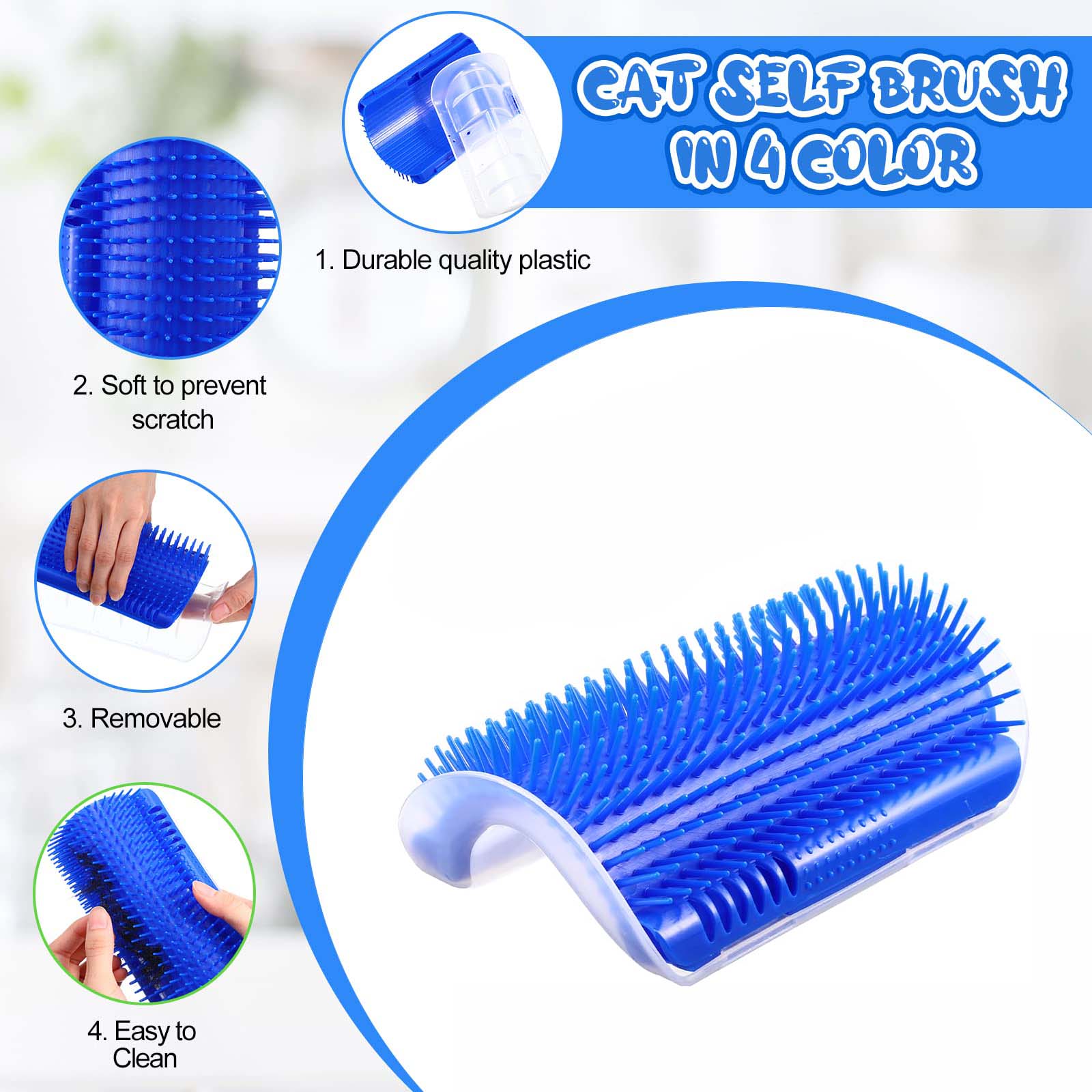Cat Self Groomer Catnip Dog Cat Toy Corner Groomer Wall Corner Scratcher Comb Grooming Massage Brush Blue - NuSea