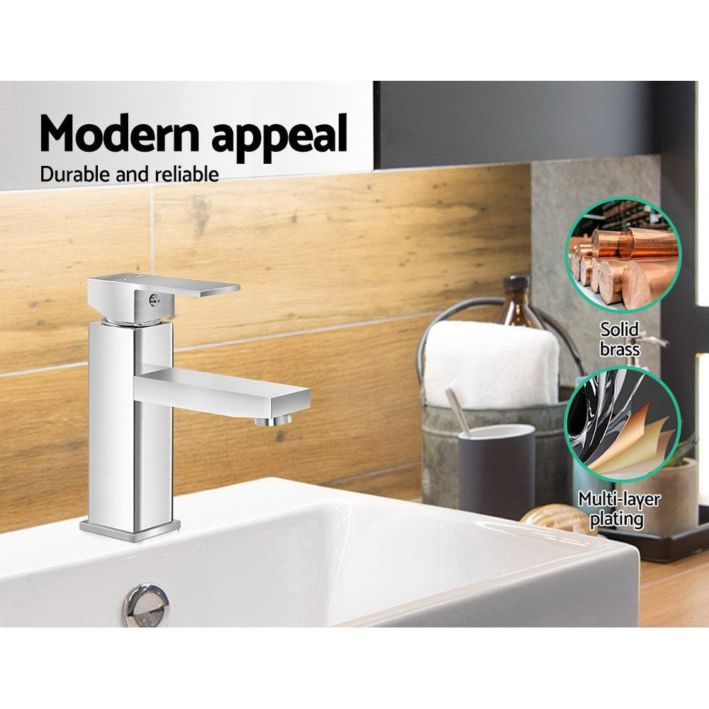 Cefito Bathroom Basin Mixer Tap Square Faucet Vanity Laundry Chrome - NuSea
