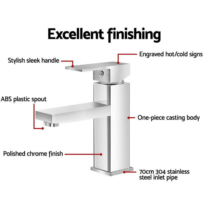 Cefito Bathroom Basin Mixer Tap Square Faucet Vanity Laundry Chrome - NuSea