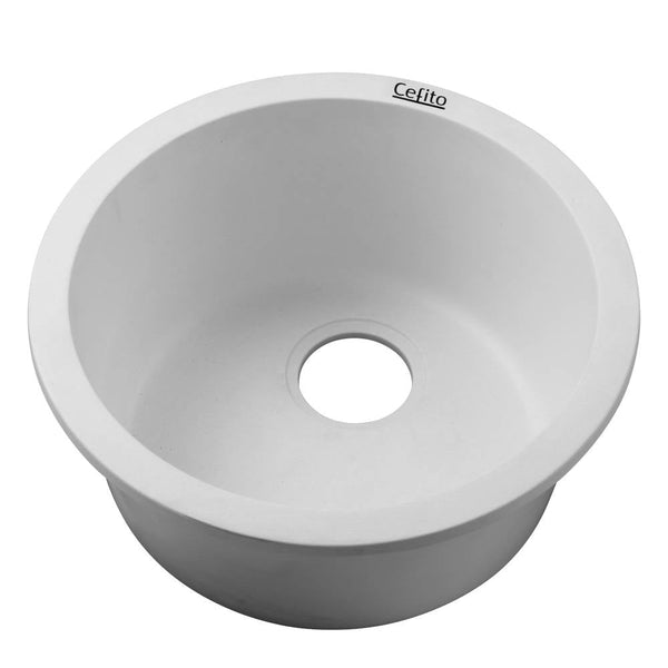 Cefito Stone Kitchen Sink Round 430MM Granite Under/Topmount Basin Bowl Laundry White - NuSea