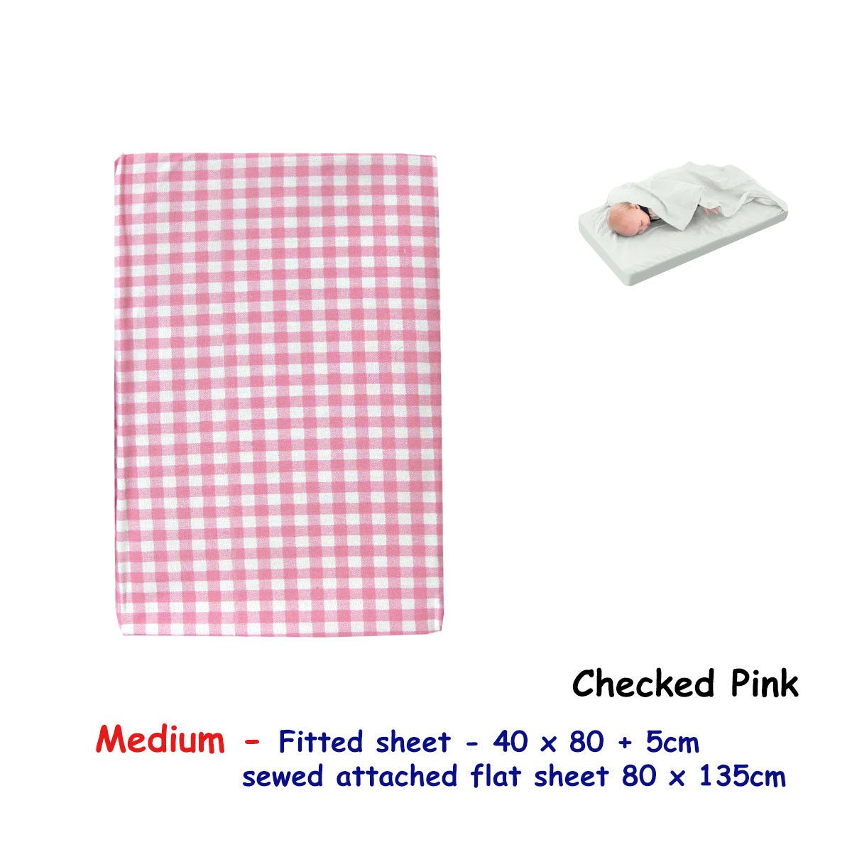 Checked Pink Bassinet Fitted Sheet with a Flat Sheet Sewed Attached - NuSea