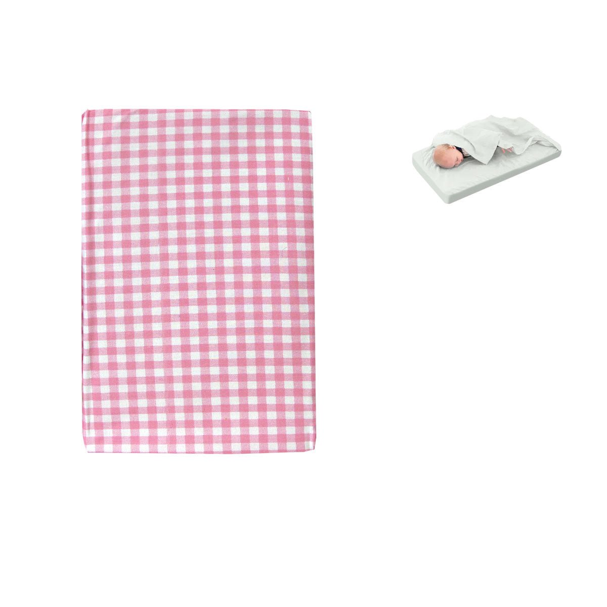 Checked Pink Bassinet Fitted Sheet with a Flat Sheet Sewed Attached - NuSea