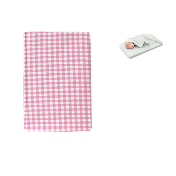 Checked Pink Bassinet Fitted Sheet with a Flat Sheet Sewed Attached - NuSea