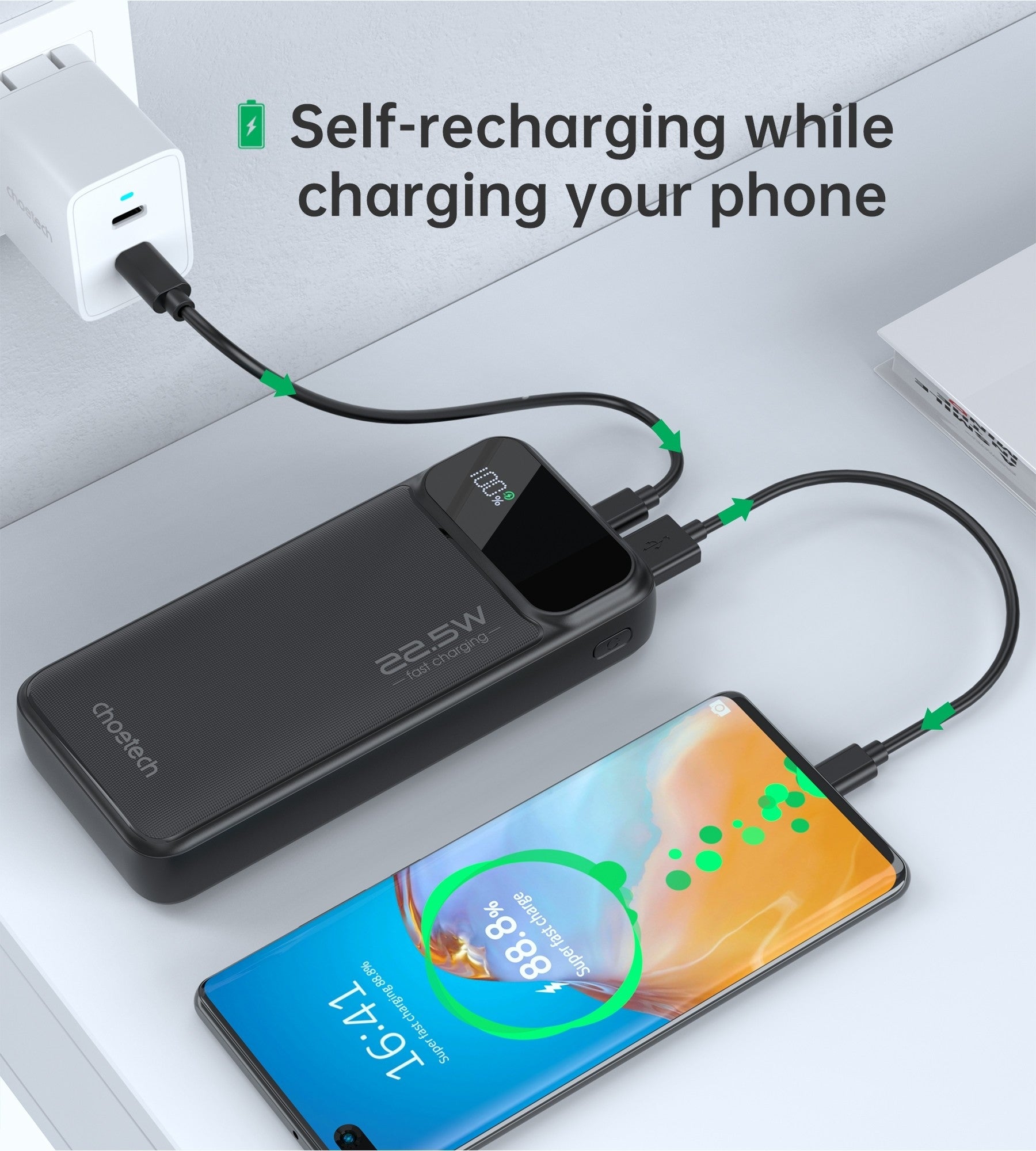 CHOETECH B729 20000mAh Power Bank PD22.5W with Digital Display - NuSea