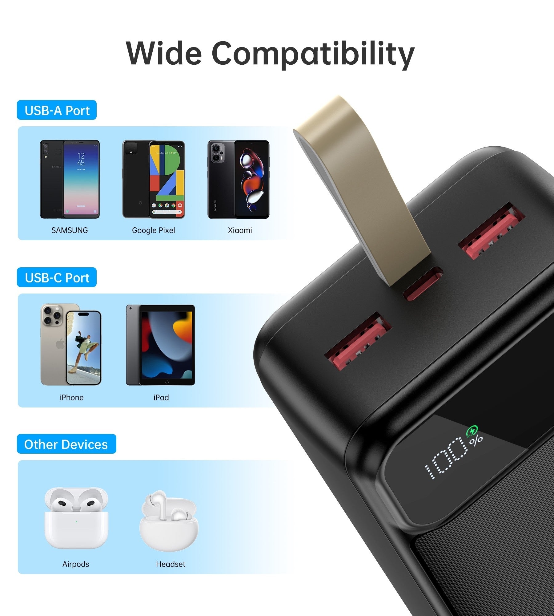 CHOETECH B731 40000mAh Power Bank PD22.5W with Digital Display - NuSea