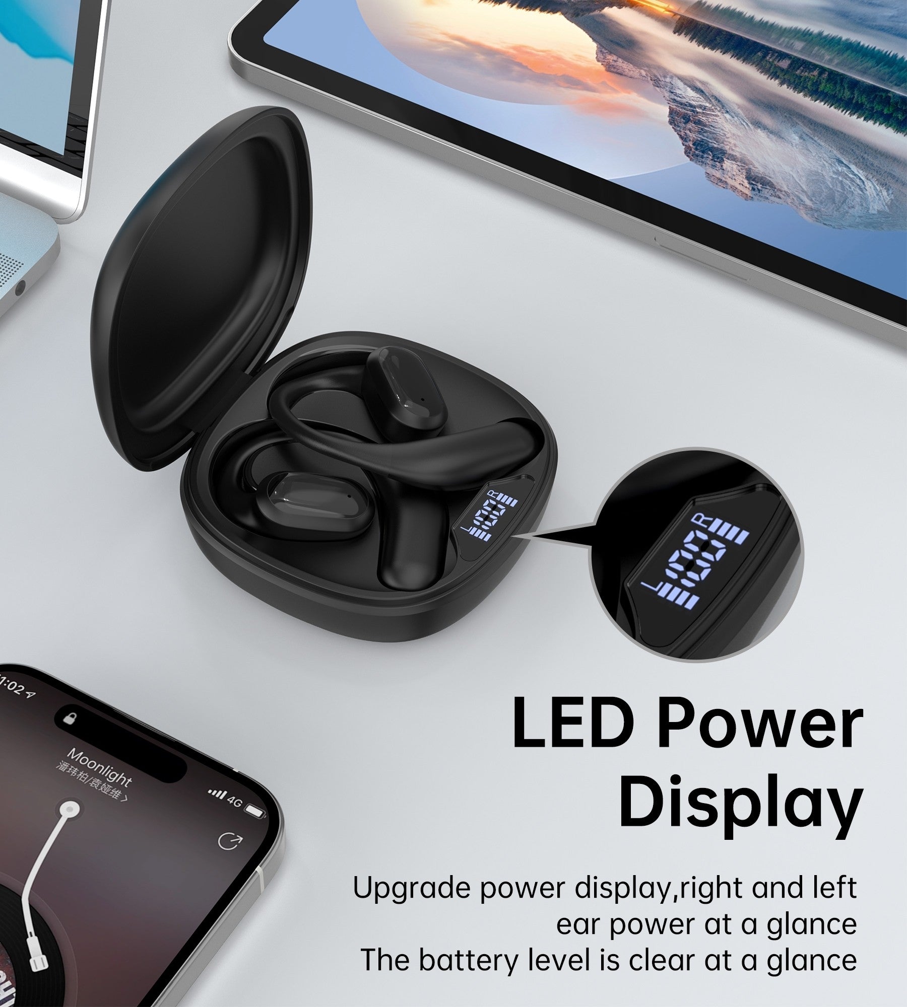 CHOETECH BH - T25 OWS Painless New Concept Bluetooth Earbuds V5.3 TWS Black - NuSea