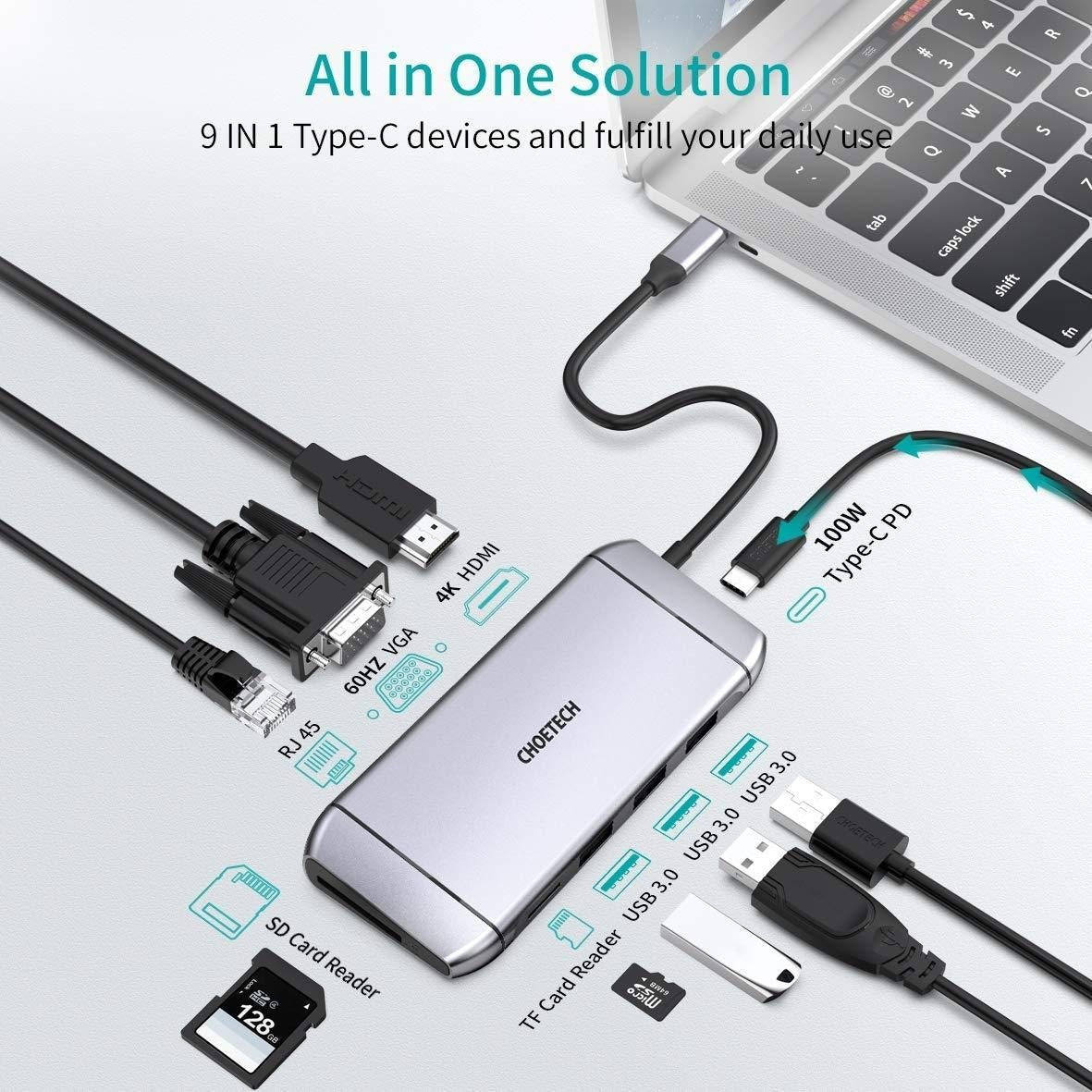 CHOETECH HUB - M15 USB - C 9 - in - 1 Multifunction Adapter - NuSea