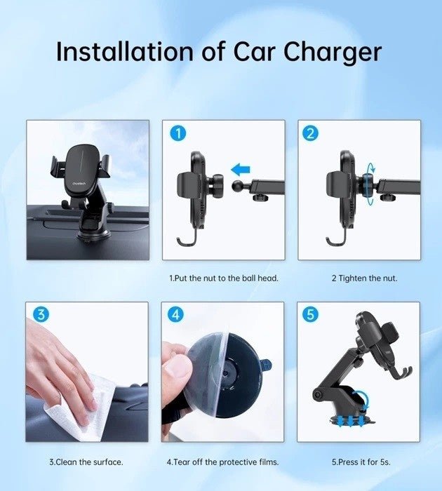 CHOETECH T203 - F 15W Gravity Car Charger Holder - NuSea