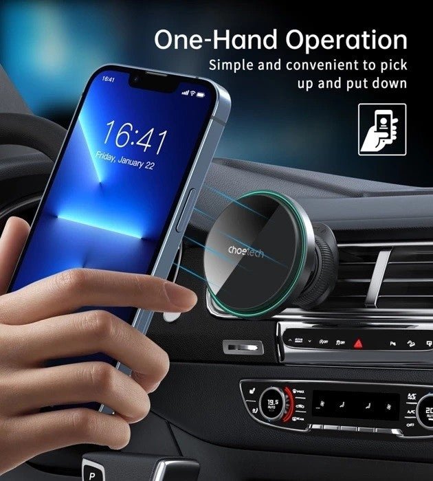 CHOETECH T205 - F 15W Magnetic Car Charger Holder with LED Light (PC housing) - NuSea