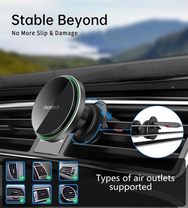CHOETECH T205 - F 15W Magnetic Car Charger Holder with LED Light (PC housing) - NuSea