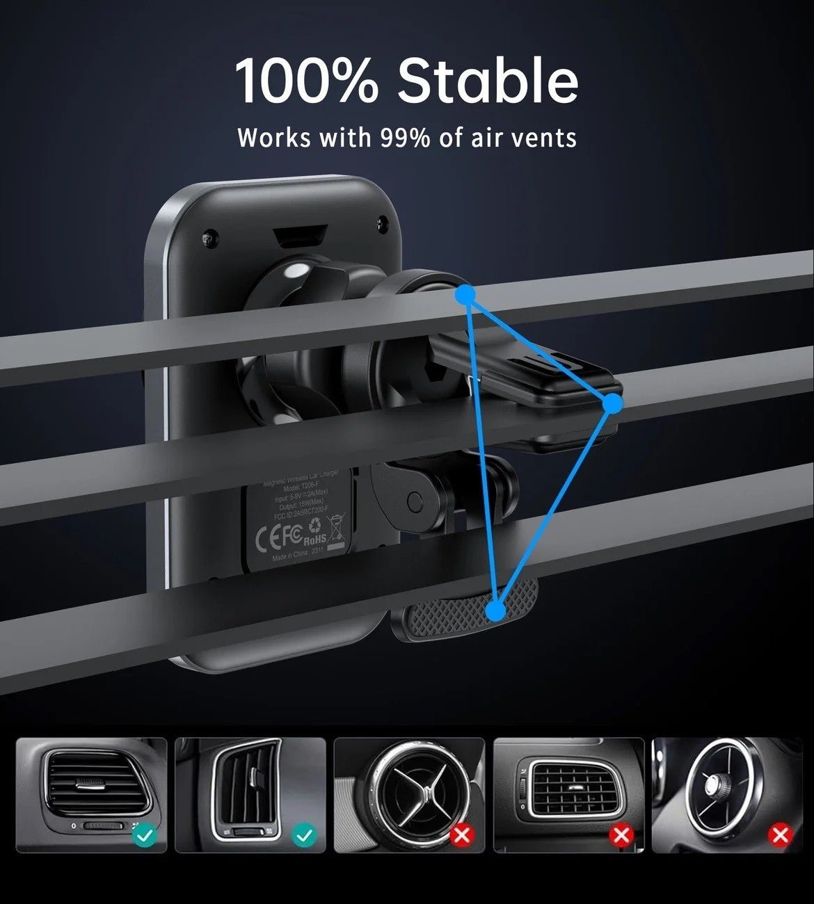CHOETECH T206 - F 15W Magnetic Car Charger Holder - NuSea