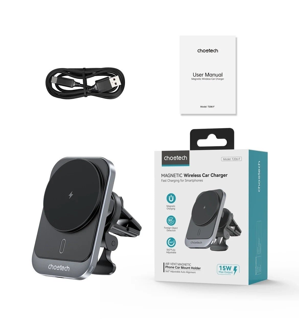 CHOETECH T206 - F 15W Magnetic Car Charger Holder - NuSea