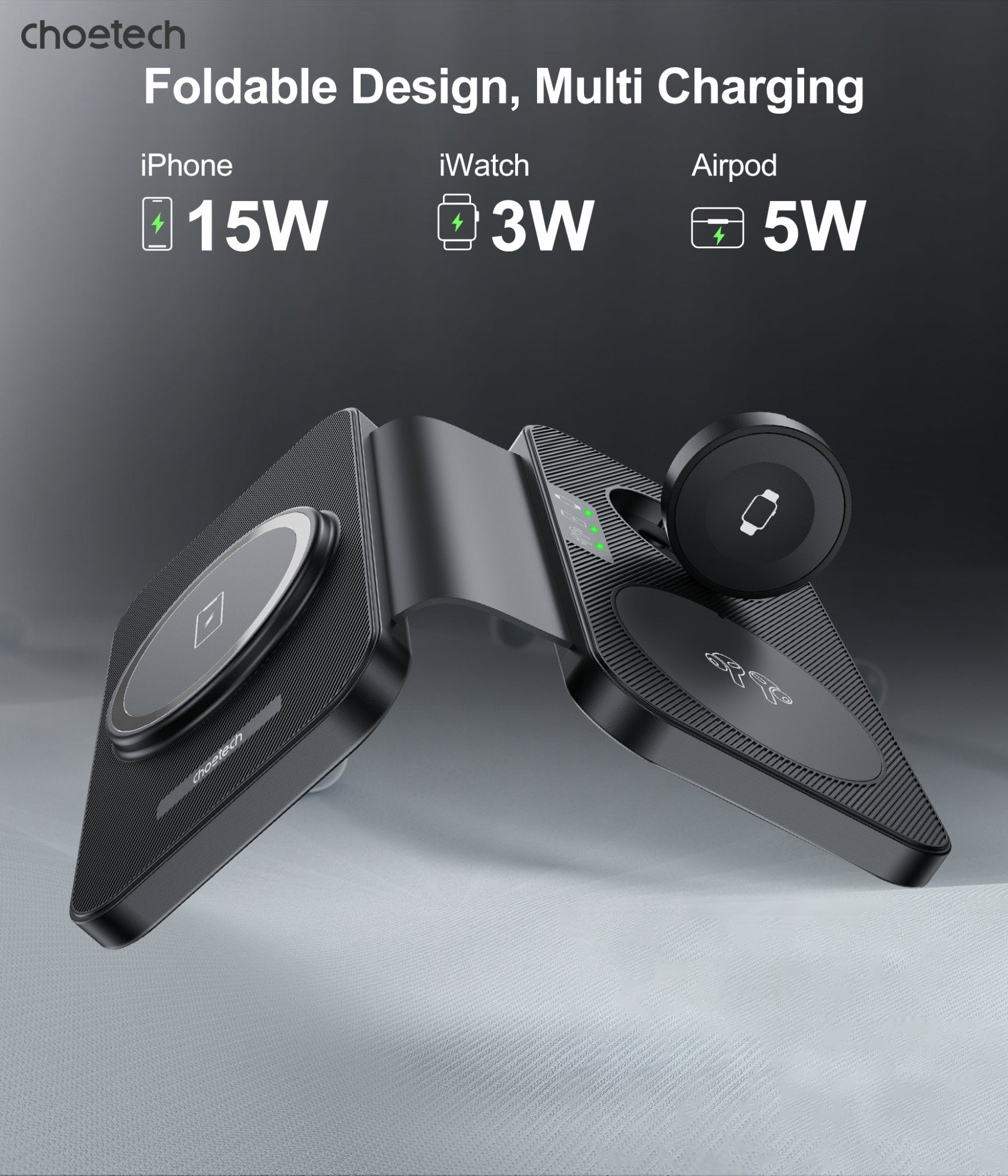 CHOETECH T616 - F - BK 3in1 Magnetic Foldable Wireless Charger Black - NuSea