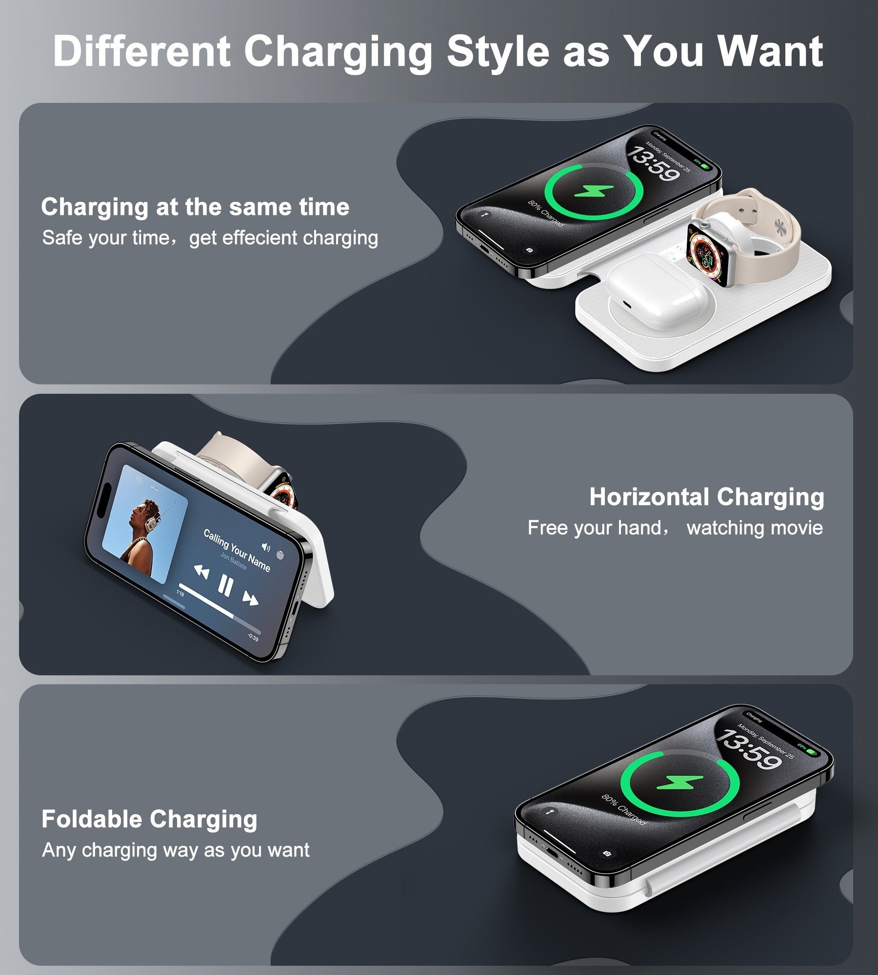 CHOETECH T616 - F - WH 3in1 Magnetic Foldable Wireless Charger White - NuSea