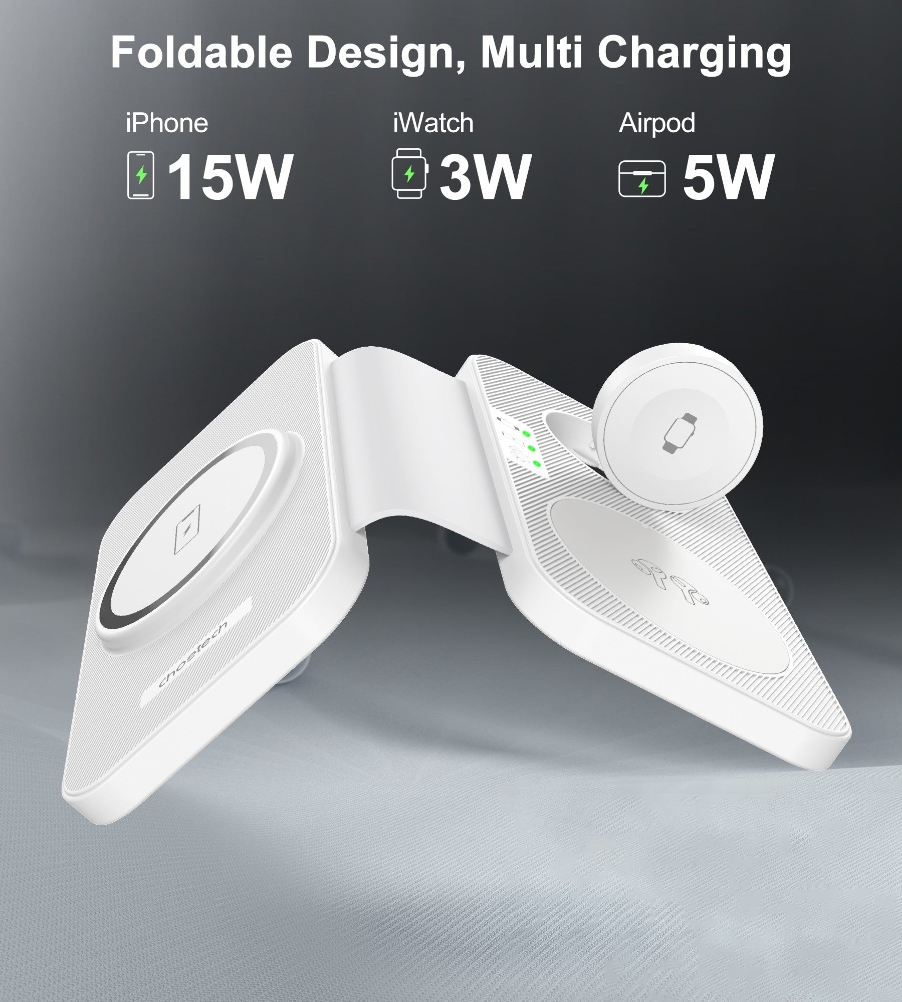 CHOETECH T616 - F - WH 3in1 Magnetic Foldable Wireless Charger White - NuSea