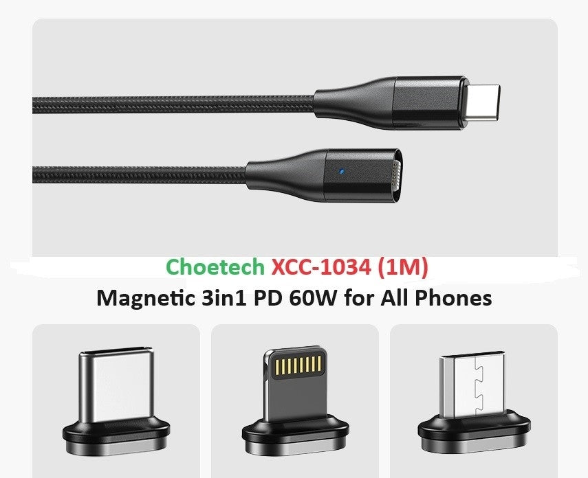 CHOETECH XCC - 1034 60W C to C 1M Cable with 3 Replaceable Connecter - NuSea