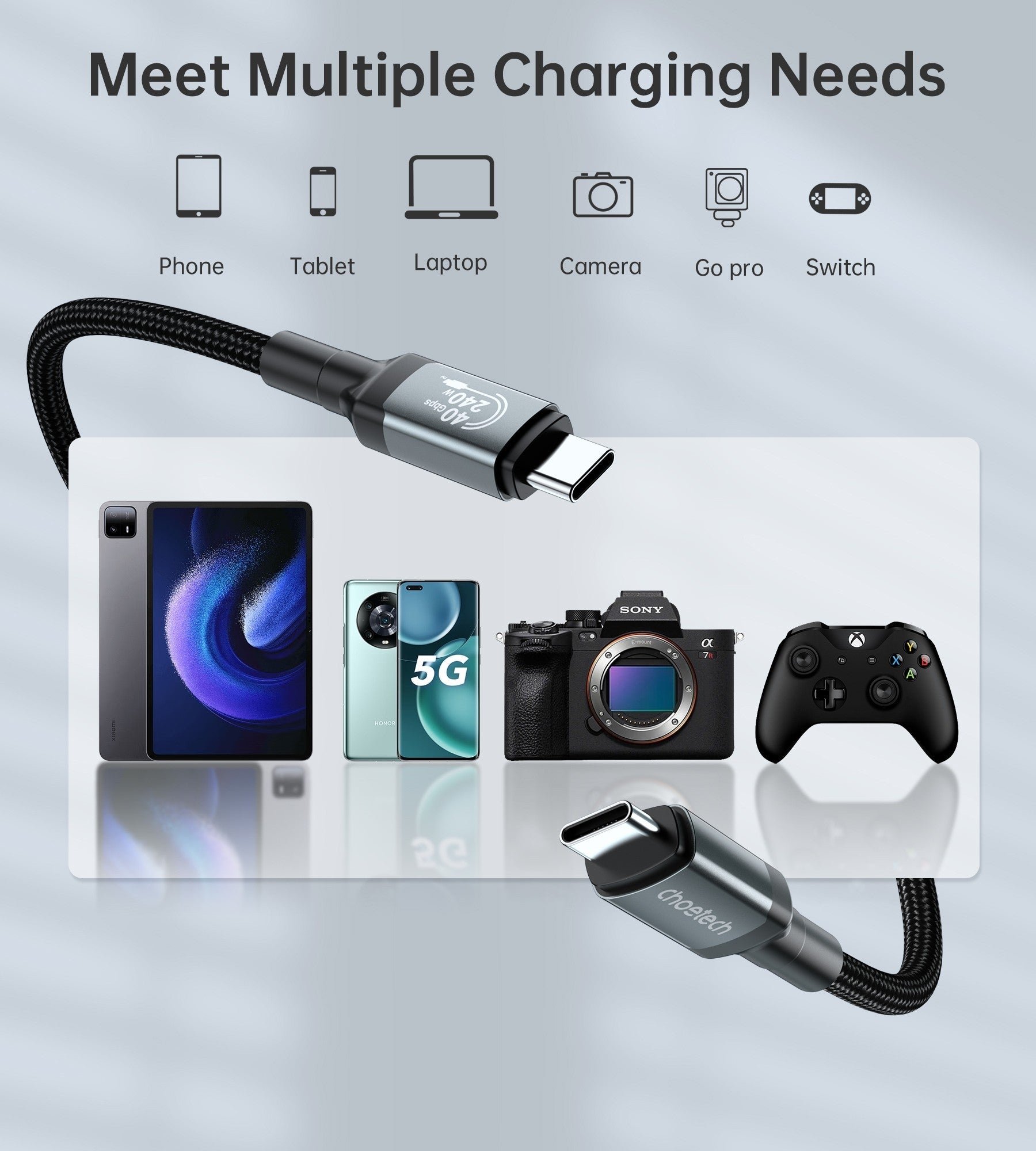 CHOETECH XCC - 1040 USB - C M to M 240W Super Fast Speed Gen3 Cable 1.2M - NuSea