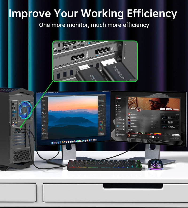 CHOETECH XDH01 4K 60Hz DisplayPort Male to HDMI Male Braided Cable 2M - NuSea