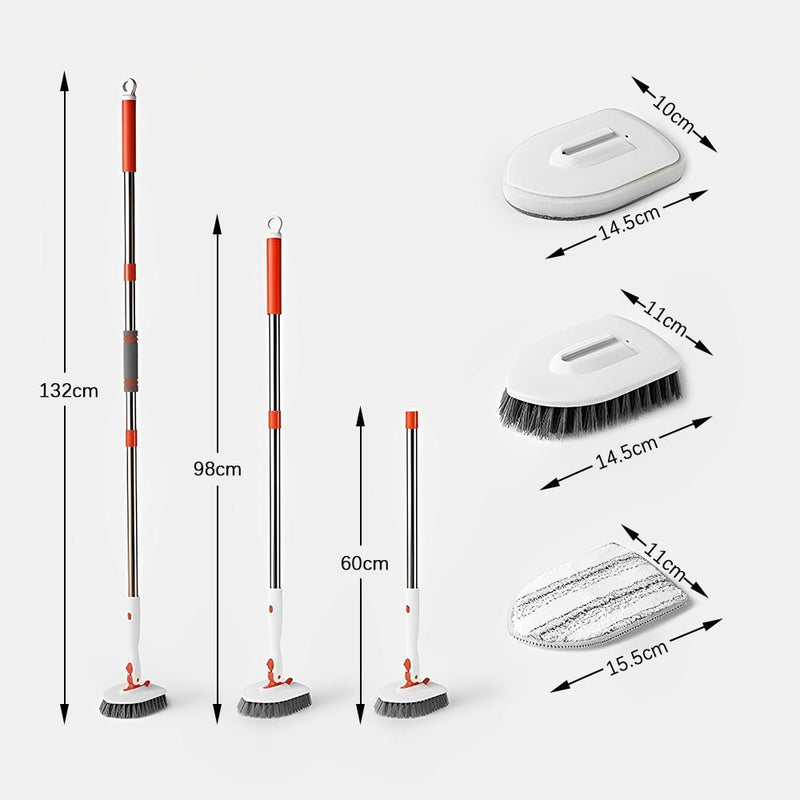 CLEANFOK 3 in 1 Tile Tub Scrubber Brush - Extendable Long Handle with Adjustable Angles - NuSea