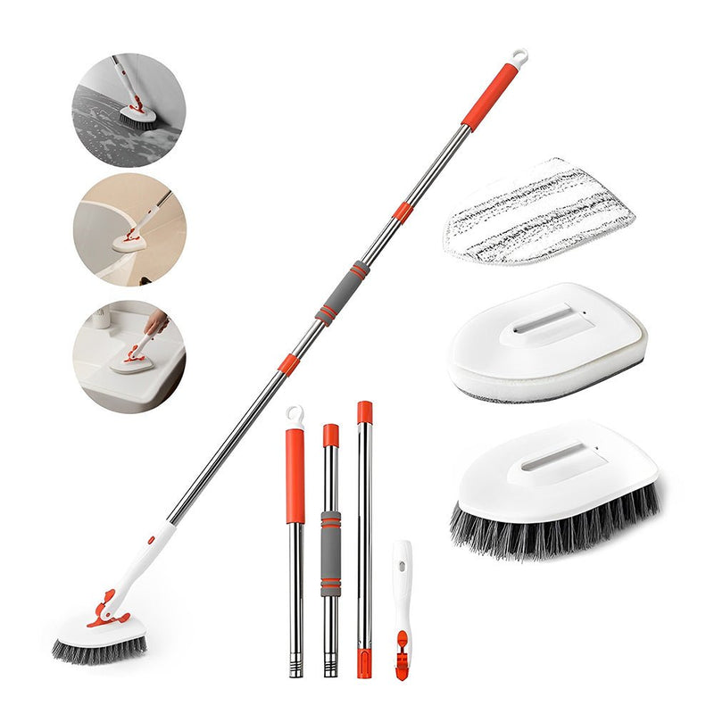 CLEANFOK 3 in 1 Tile Tub Scrubber Brush - Extendable Long Handle with Adjustable Angles - NuSea