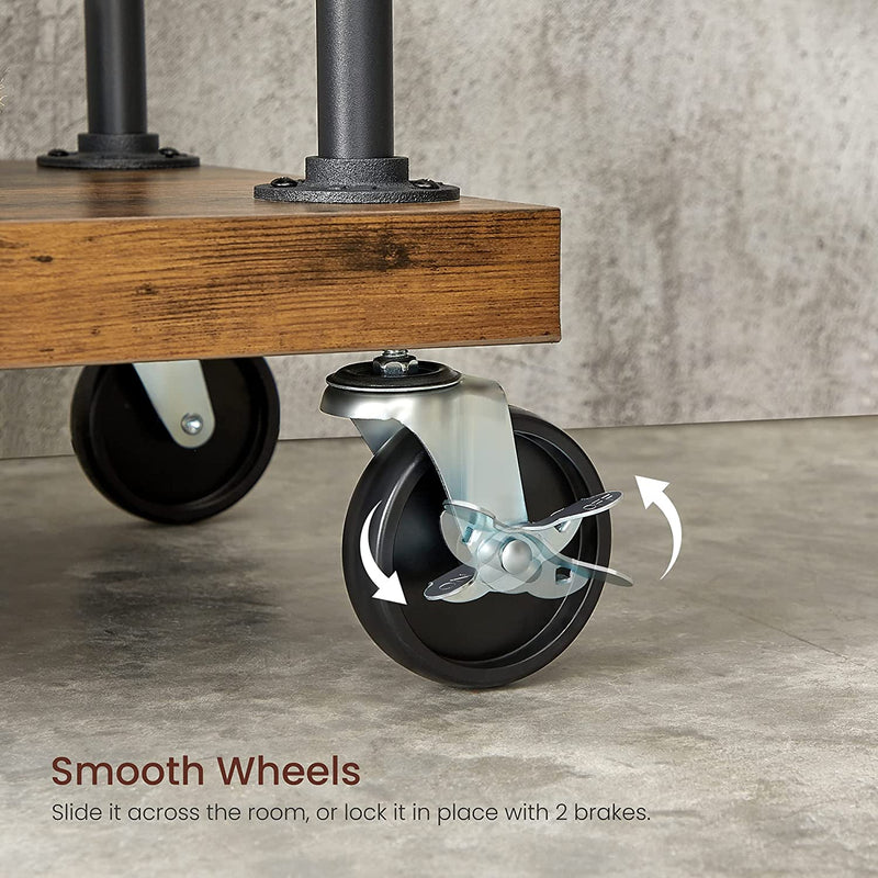 Clothing Garment Rack on Wheels with 5 - Tier, Industrial Pipe Style, Rustic Brown - NuSea