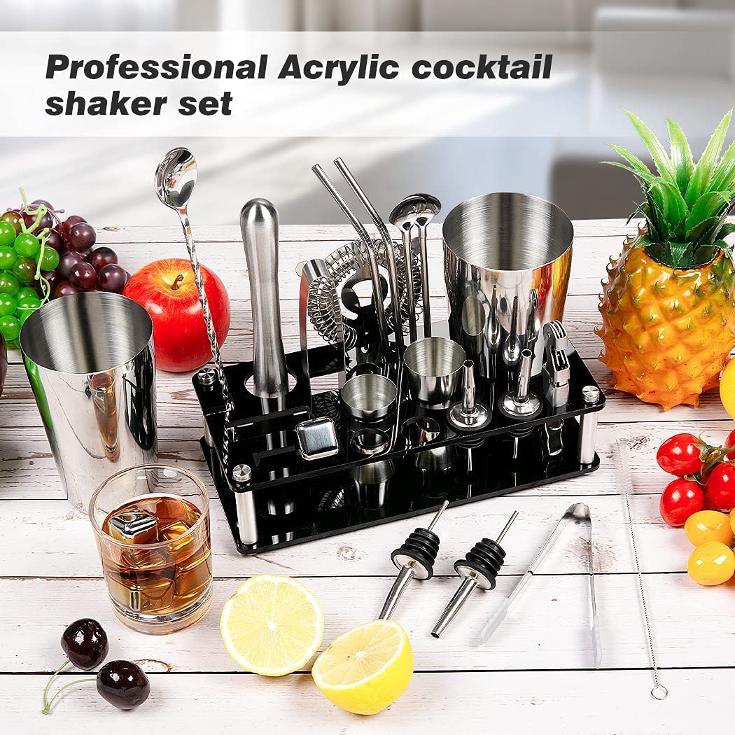 Cocktail Shaker Set Boston 23 - Piece Stainless Steel and Professional Bar Tools for Drink Mixing - NuSea