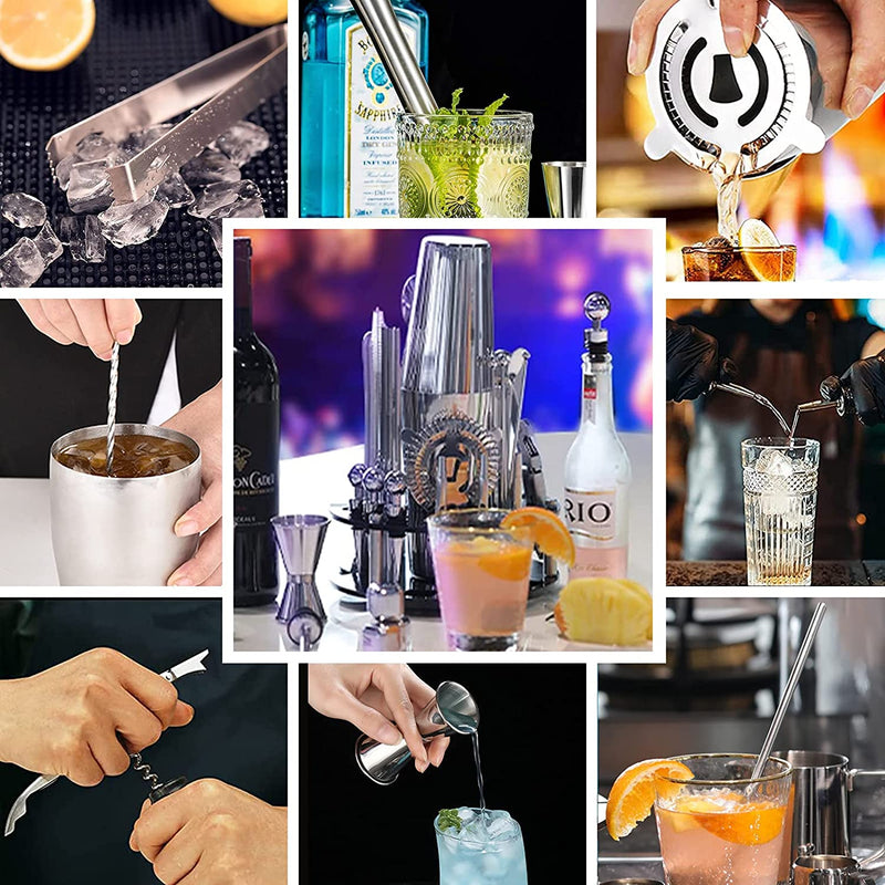 Cocktail Shaker Set Boston 23 - Piece Stainless Steel and Professional Bar Tools for Drink Mixing - NuSea
