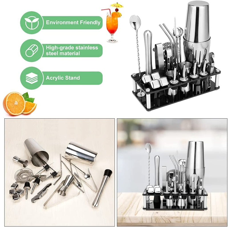 Cocktail Shaker Set Boston 23 - Piece Stainless Steel and Professional Bar Tools for Drink Mixing - NuSea