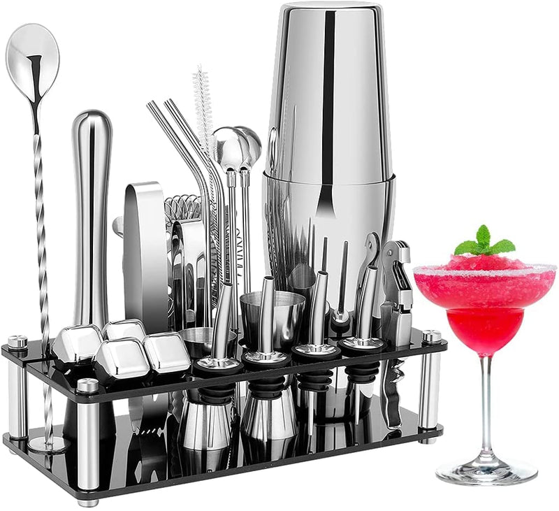Cocktail Shaker Set Boston 23 - Piece Stainless Steel and Professional Bar Tools for Drink Mixing - NuSea
