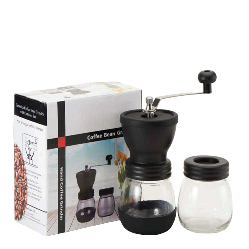 Coffee Bean Grinder - Manual Hand Stainless Ceramic Burr Core Glass Jar Nut Mill - NuSea