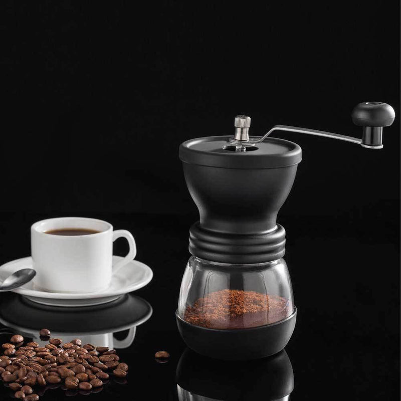 Coffee Bean Grinder - Manual Hand Stainless Ceramic Burr Core Glass Jar Nut Mill - NuSea