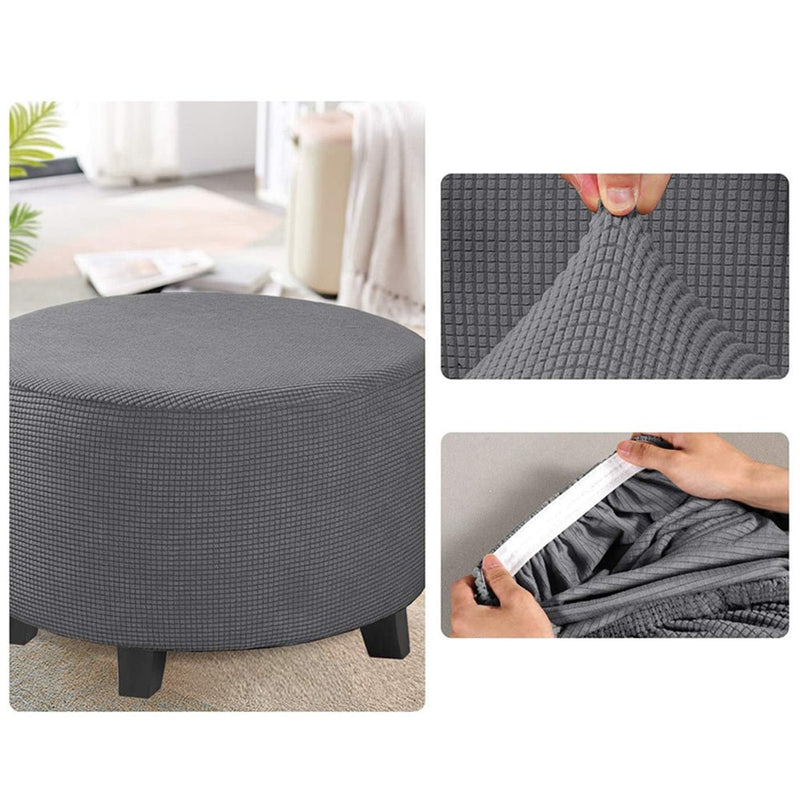 COMFEYA Round Ottoman Cover - Stretch Ottoman Slipcover Furniture Protector for Round Ottomans - NuSea