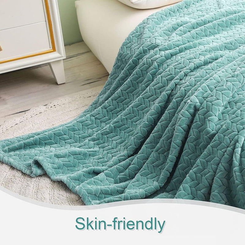COMFEYA Soft Jacquard Leaves Pattern Flannel Fleece Throw Blanket - NuSea