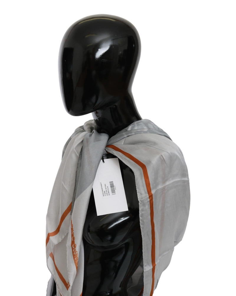 Costume National Women's Gray Orange Silk Floral Foulard Wrap Scarf - One Size - NuSea