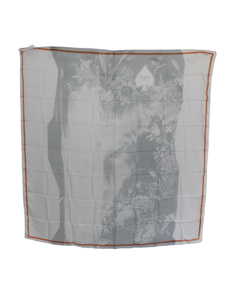 Costume National Women's Gray Orange Silk Floral Foulard Wrap Scarf - One Size - NuSea