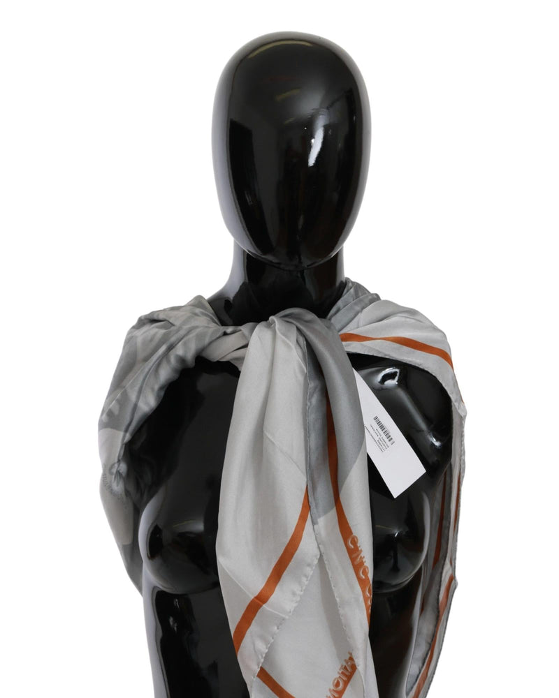 Costume National Women's Gray Orange Silk Floral Foulard Wrap Scarf - One Size - NuSea